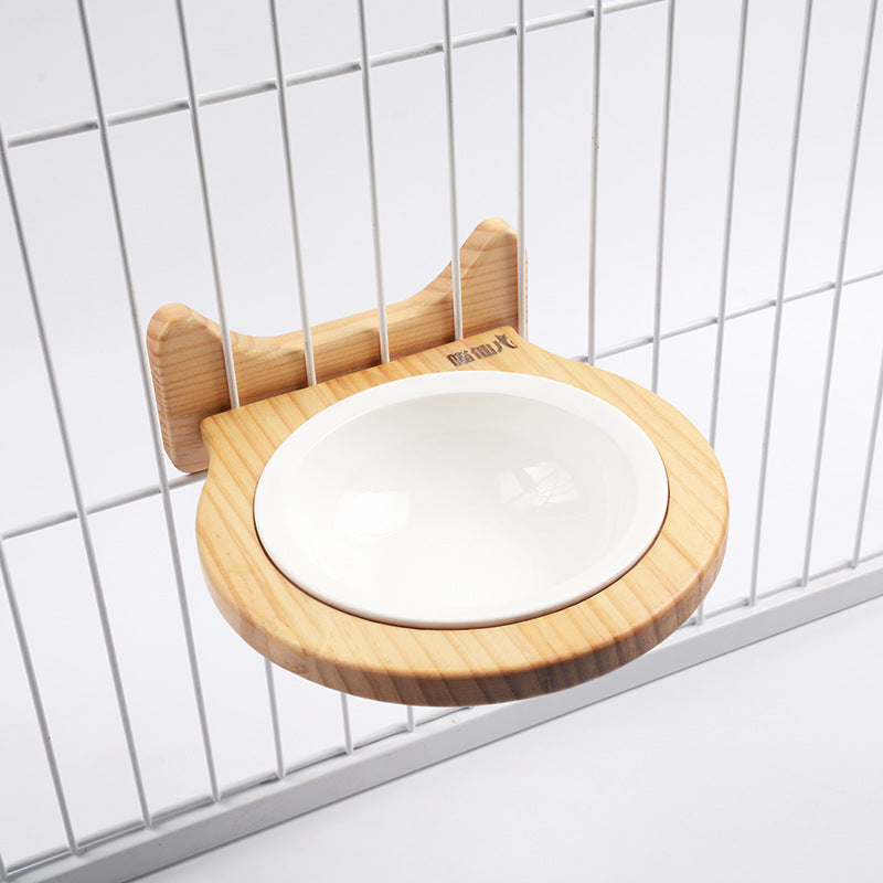 Pet Supplies Ceramic Bowl Solid Wood Stand | Gadgets Creative