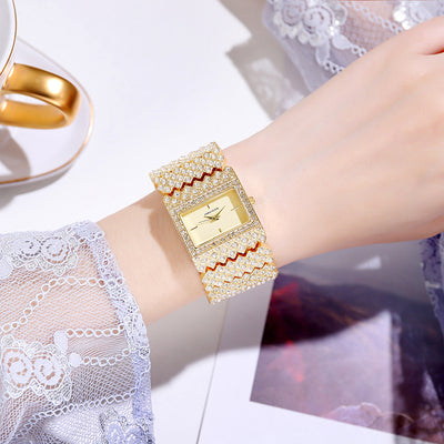 Full Diamond Square Ladies Quartz Waterproof Women Watch Cross-border