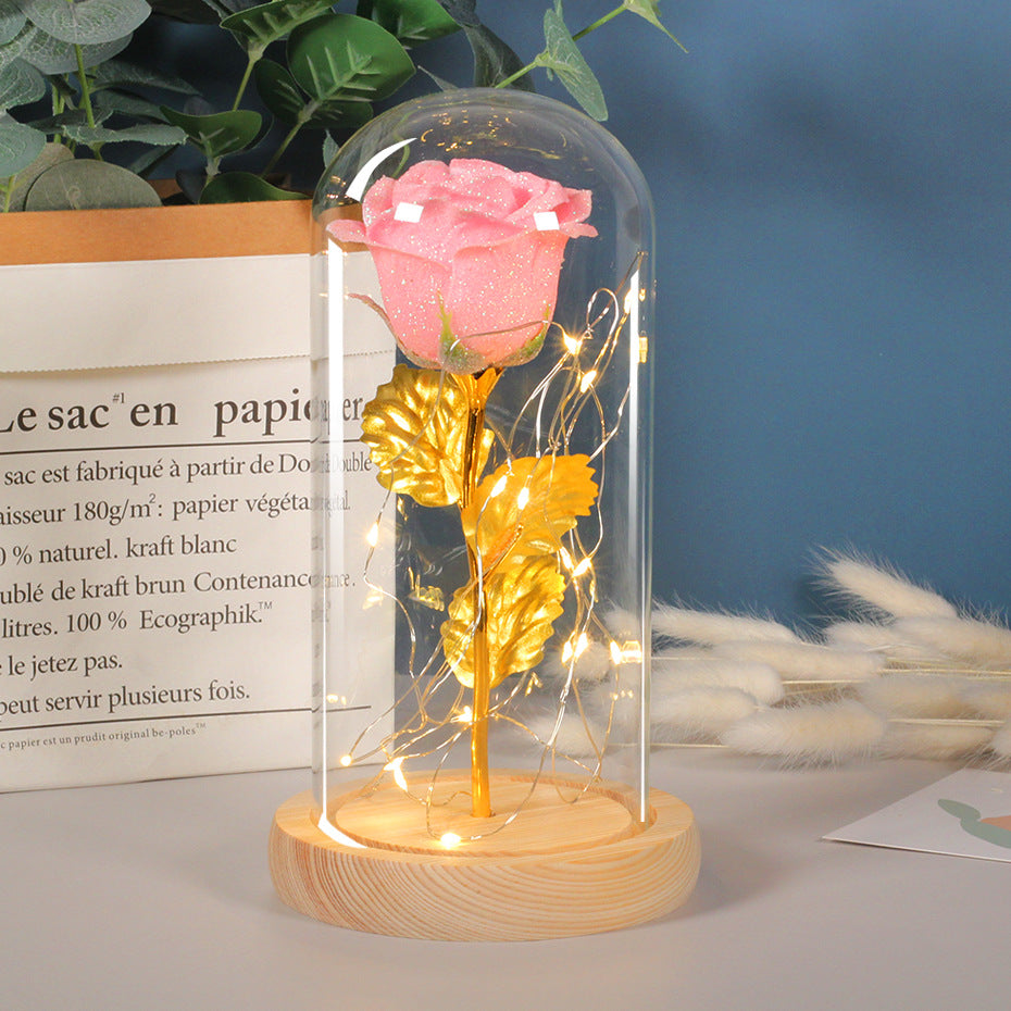 Rose Flower In Glass (LED Light)