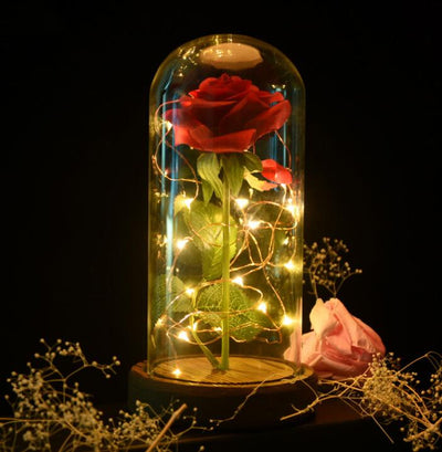 Rose Flower In Glass (LED Light)