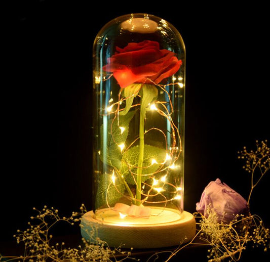 Rose Flower In Glass (LED Light)