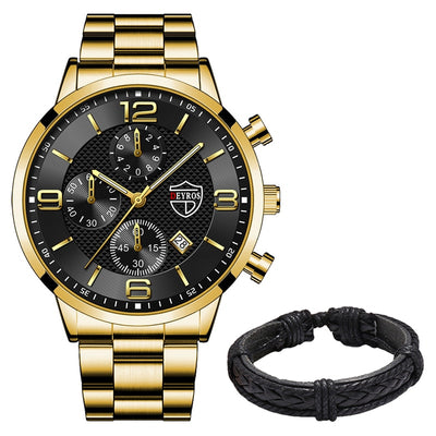 Luxury Men Gold Bracelet Business Watches Stainless Steel Quartz Watch