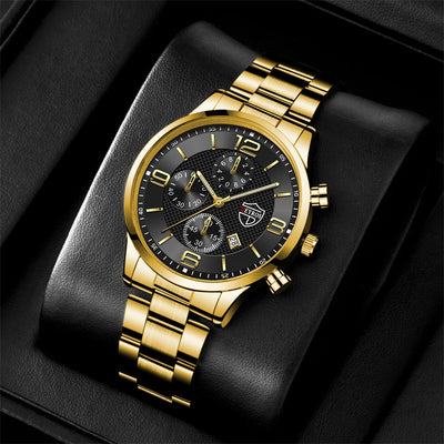 Luxury Men Gold Bracelet Business Watches Stainless Steel Quartz Watch