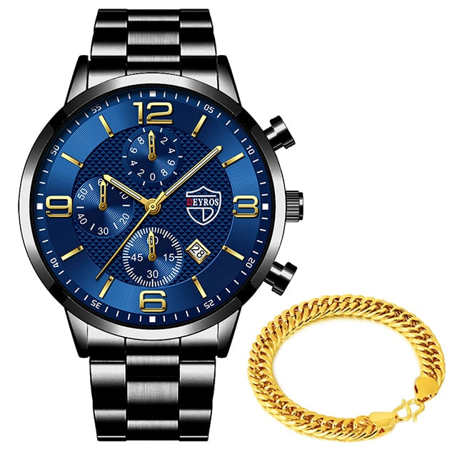 Luxury Men Gold Bracelet Business Watches Stainless Steel Quartz Watch