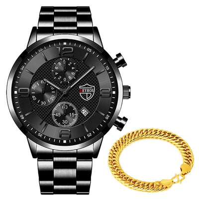 Luxury Men Gold Bracelet Business Watches Stainless Steel Quartz Watch