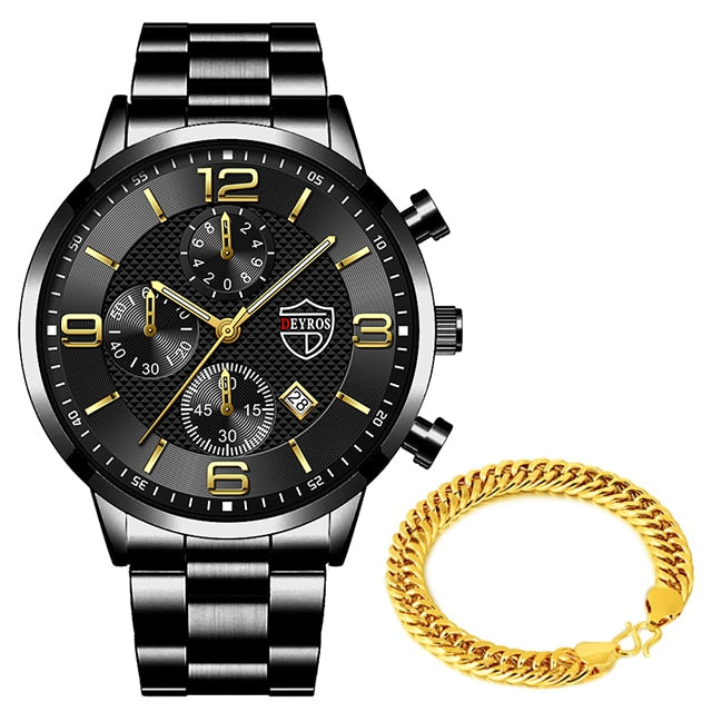 Luxury Men Gold Bracelet Business Watches Stainless Steel Quartz Watch